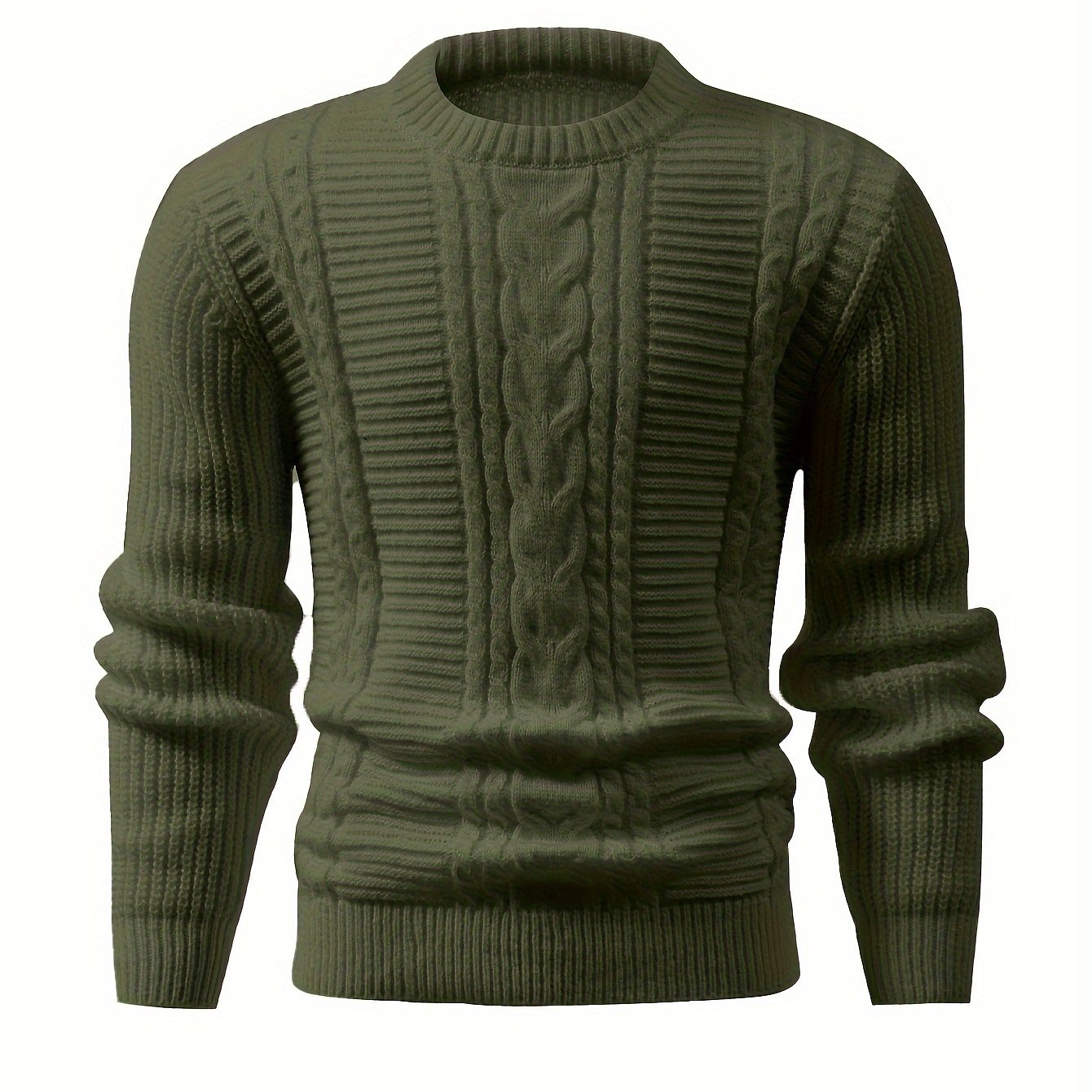 Men's Solid Color Cable Knit Sweater Crew Neck High Stretch All Seasons Polyester