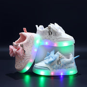 Girls LED Glow-in-the-Dark Sneakers Pink White Casual Street Style Soft Sole Round Toe Zipper Closure
