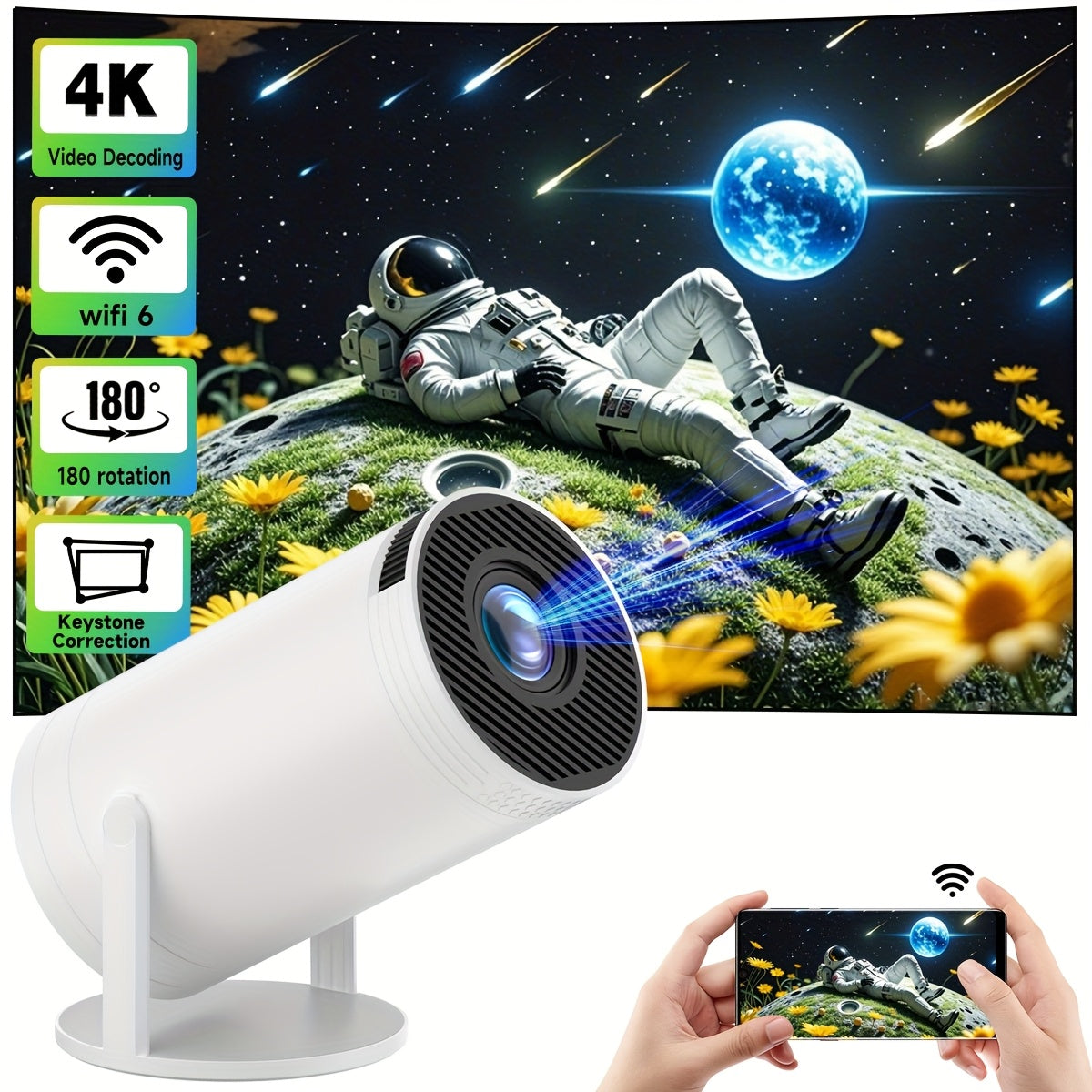 Mini Portable Projector With 4K HD Video WiFi and 180° Screen
