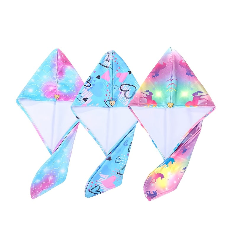 Toalla para cabello de microfibra para niños con banda de botón para secado rápido y envoltura