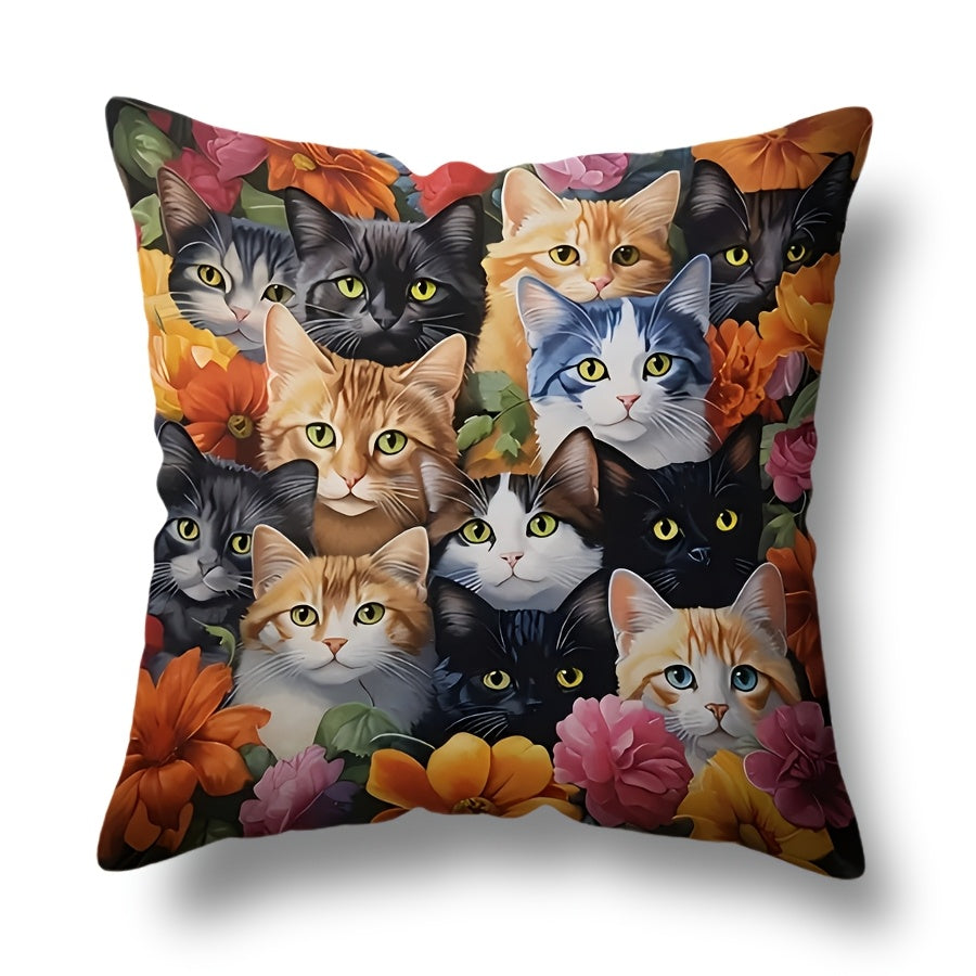 Glam Style Polyester Throw Pillow Cover with Kitten Collage 44.96x44.96 cm Decorative Cushion Case with Zipper