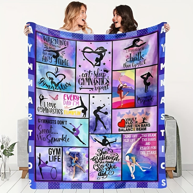Gymnastics-Themed Flannel Throw Blanket Girl Print Soft Cozy for Camping Travel