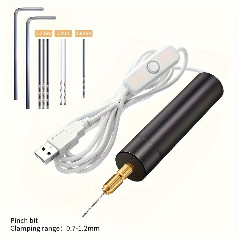 DIY Jewelry Hole Punch Kit with USB Electric Drill and Golden Bits for Pearl and Crystal Crafts