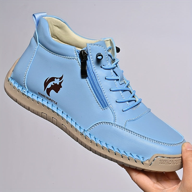 Women Retro Chunky Sneakers Yellow Casual Shoes with Side Zipper