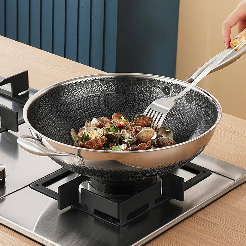 Stainless Steel Wok Set with Lid and Spatula Non-Stick Stir-Fry Pan for Cooking