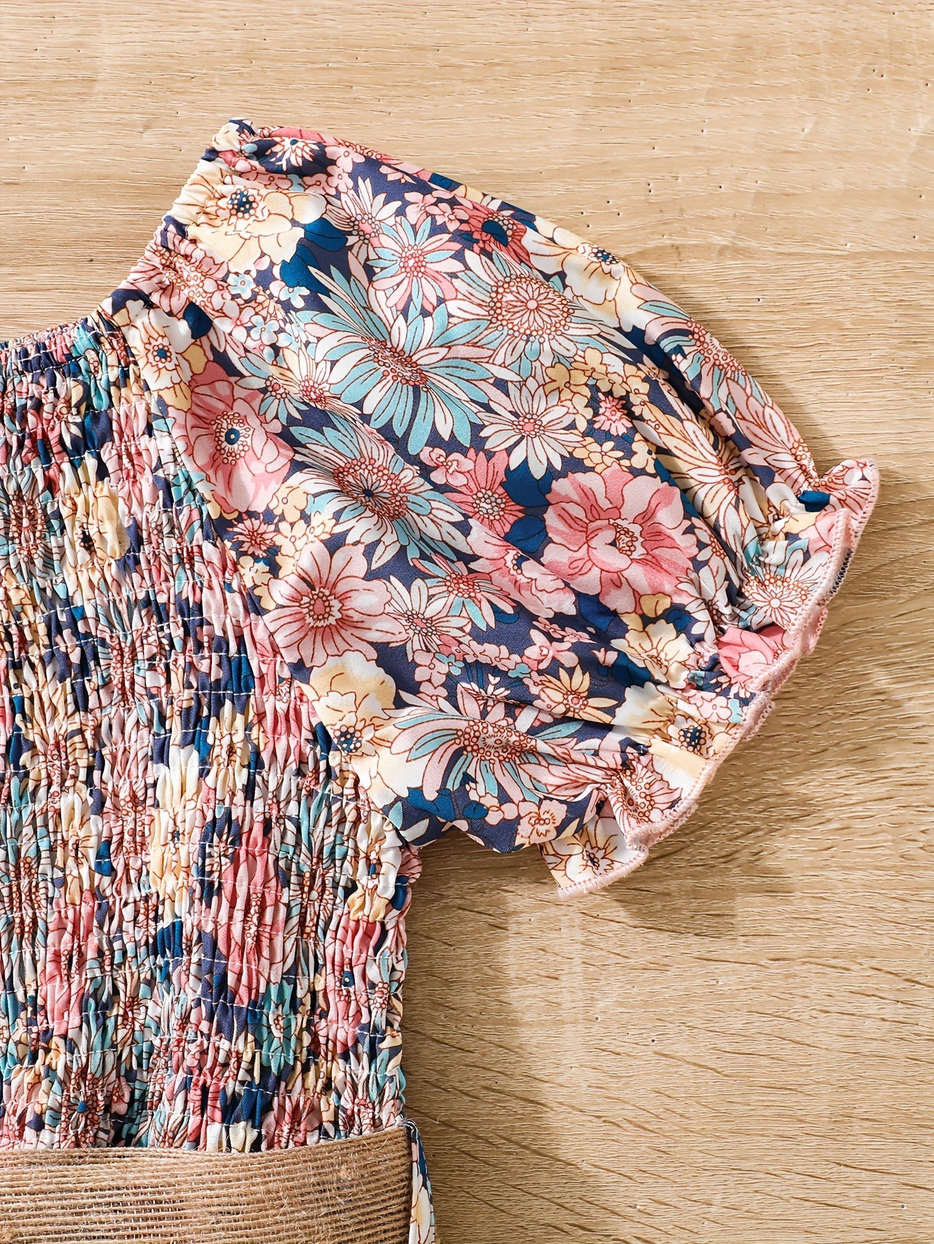 Girls Summer Dress Floral Puff Sleeves Belt Lightweight Polyester Machine Washable Beach Vacation