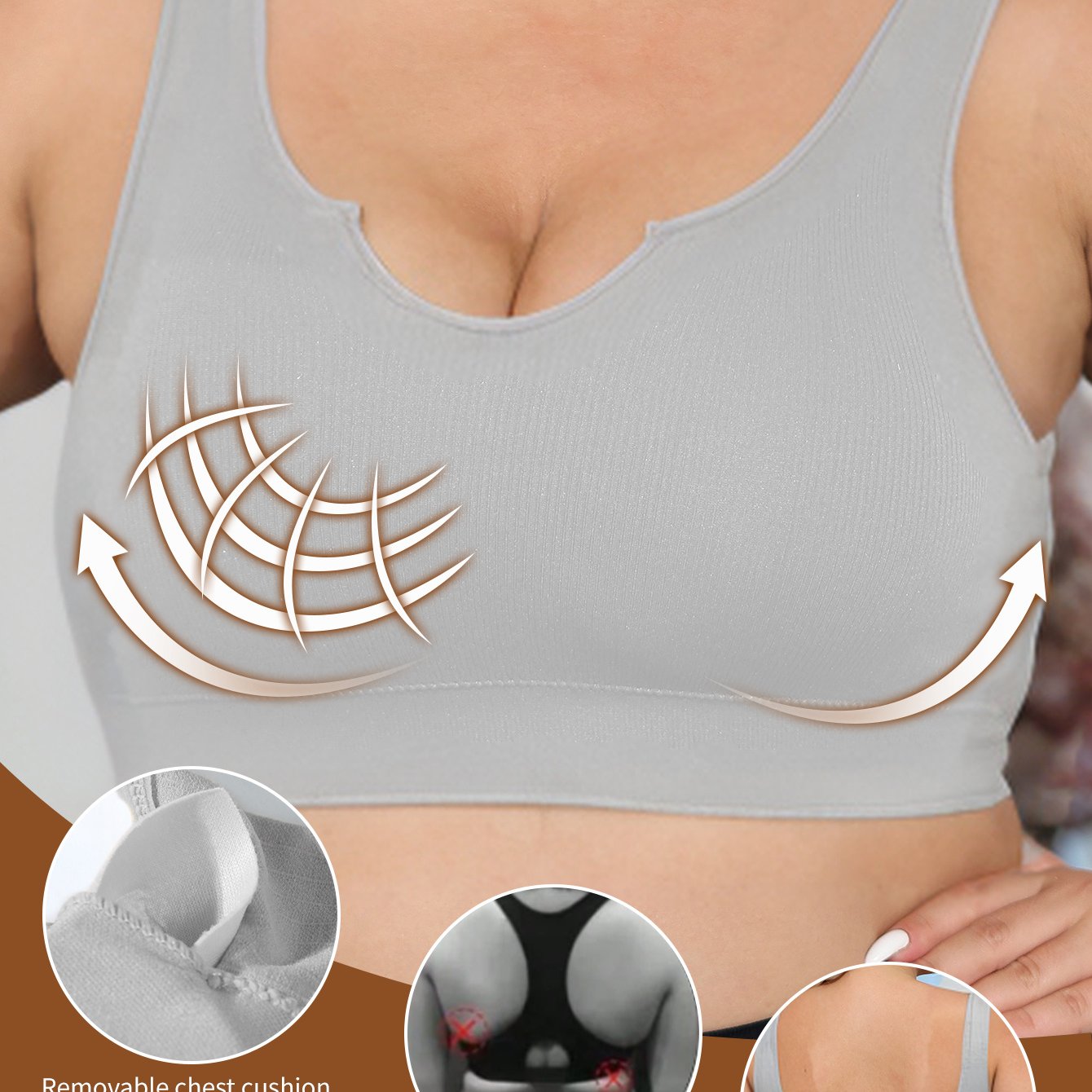 Women's Plus Size Seamless Breathable Sports Bra with Removable Cushions Black 1XL-4XL