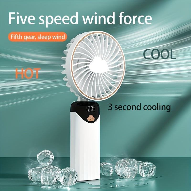 Rechargeable Wearable Fan with 5 Cooling Levels, Foldable, Portable for Travel and Home