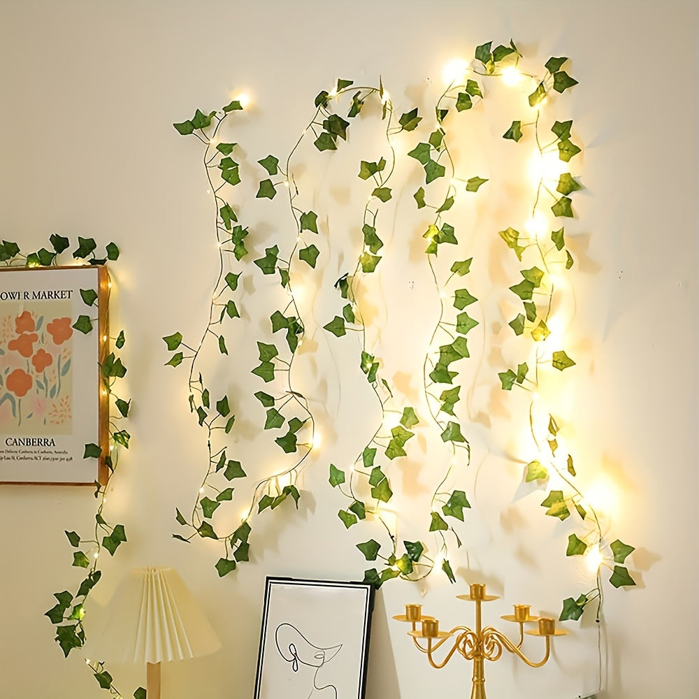 Зеленая гирлянда из листьев на шнуре 2м 5м 10м, работает на батарейках, для внутреннего декора