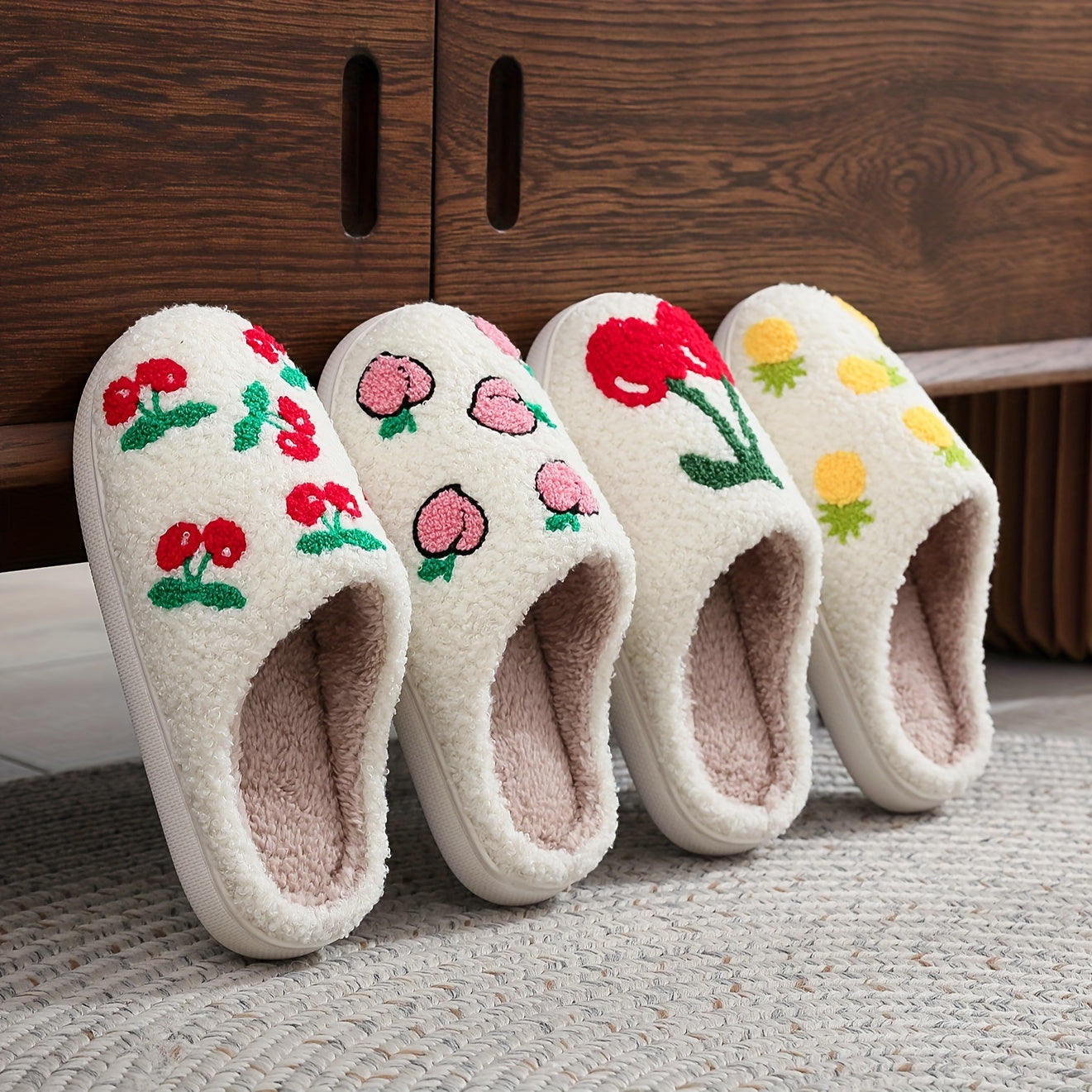 Women's Fruit Plush Slippers Warm Thick Sole Cozy Indoor Shoes