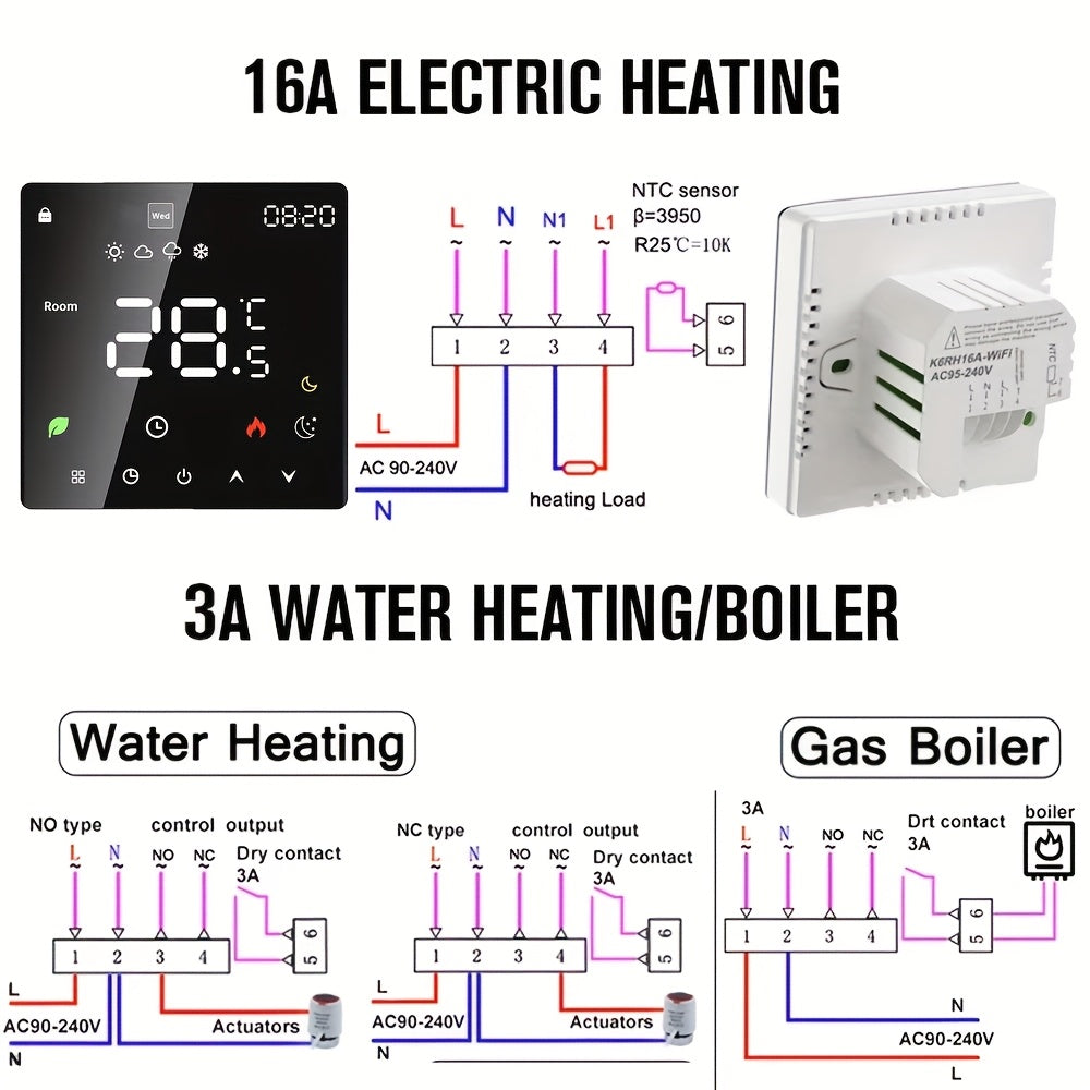 WiFi Smart Thermostat for Electric Floor Heating and Boilers Flush Mount Digital Temperature Sensor Voice Control