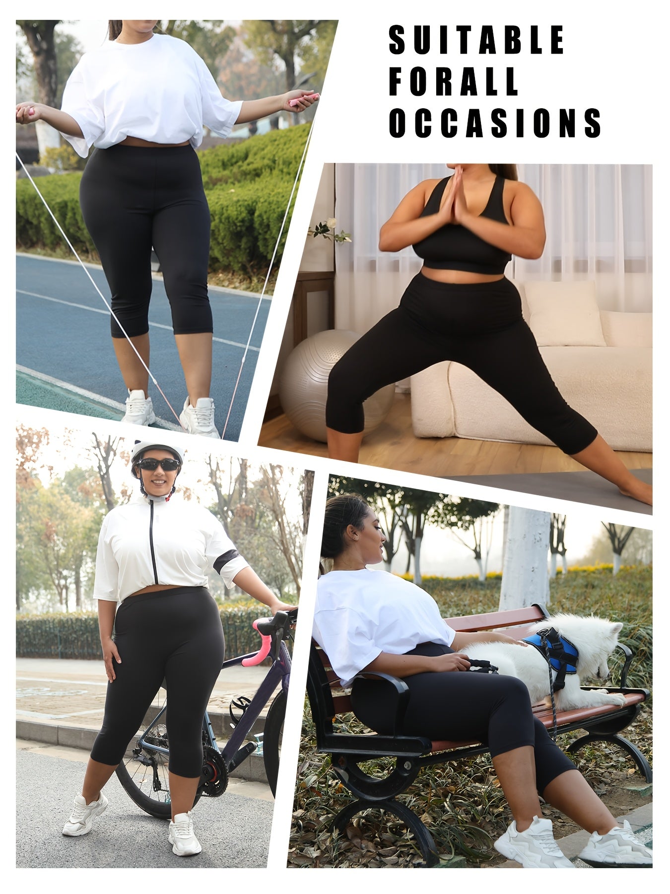 Women's Plus Size Soft Capri Leggings High Waist Yoga Workout Black Navy Blue