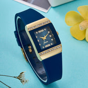 Women's Square Fashion Silicone Watch with Rhinestones and Elegant Design