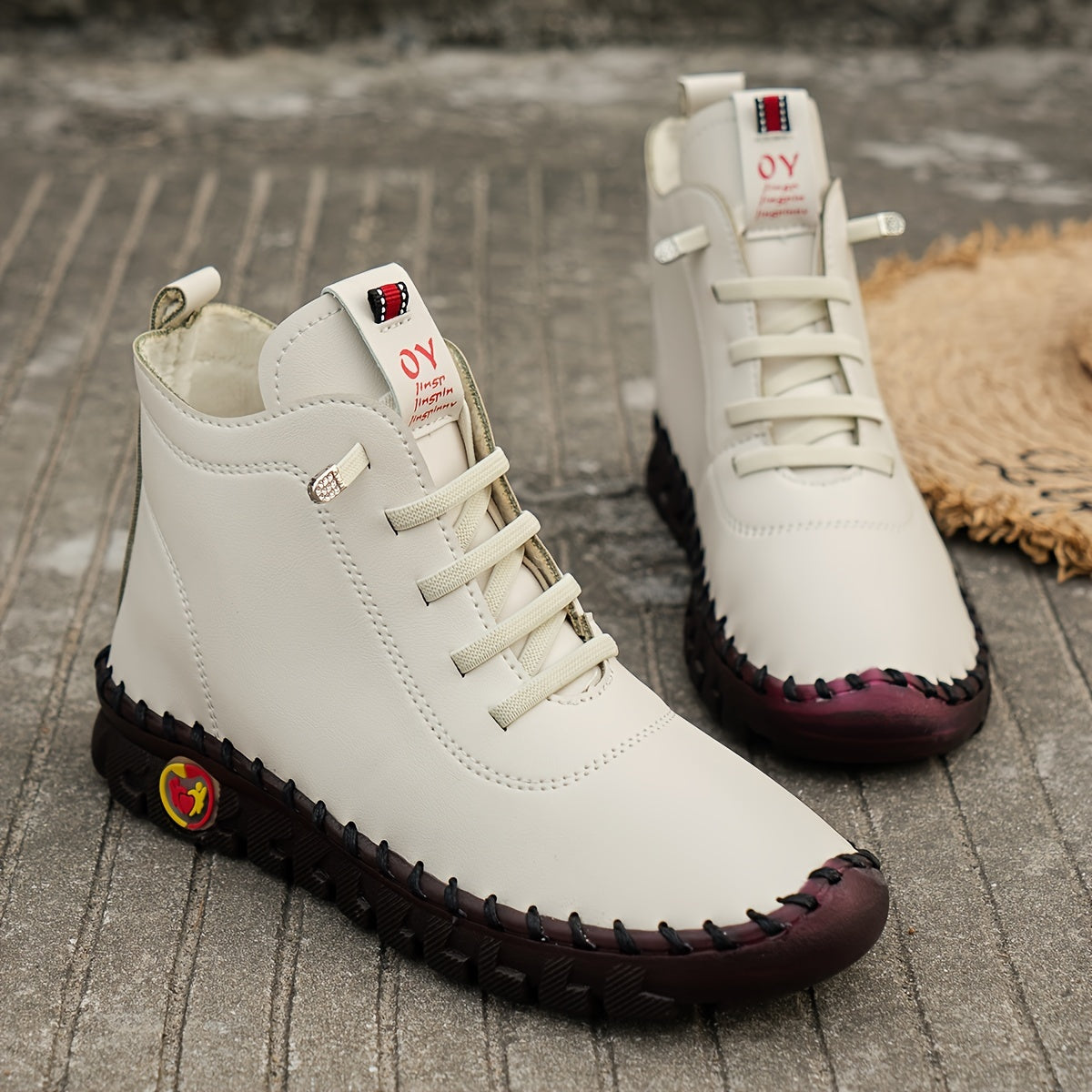 Women’s Solid Color Casual Boots, Platform Lace-Up Soft Sole, Round Toe