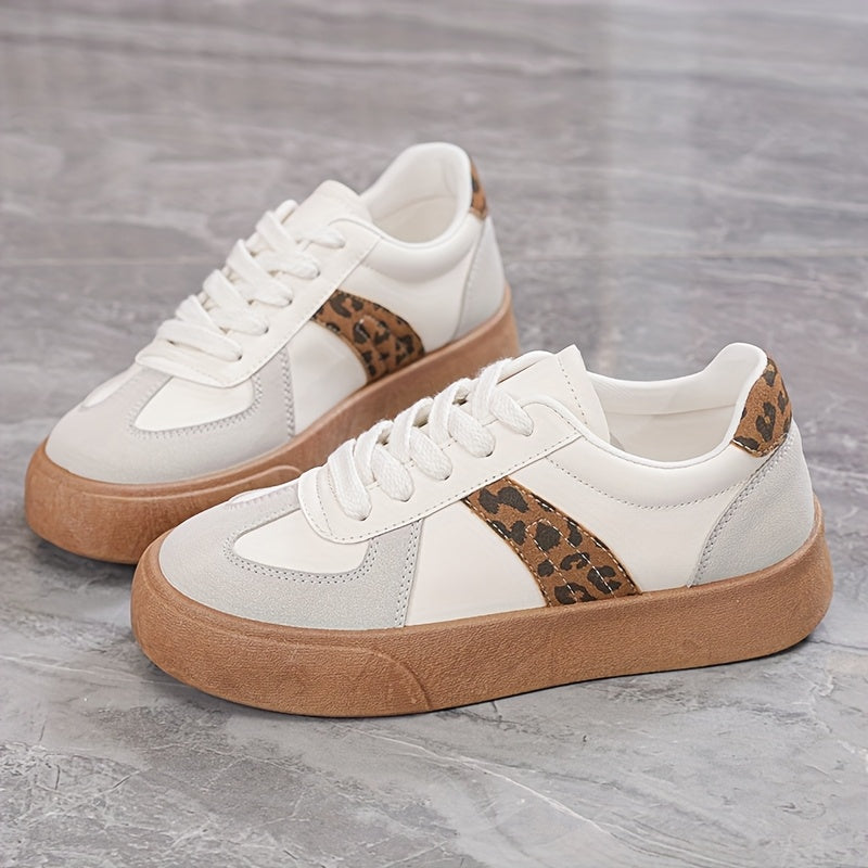 Women's Casual Leopard Print Sneakers Low-Top Lace-Up Shoes