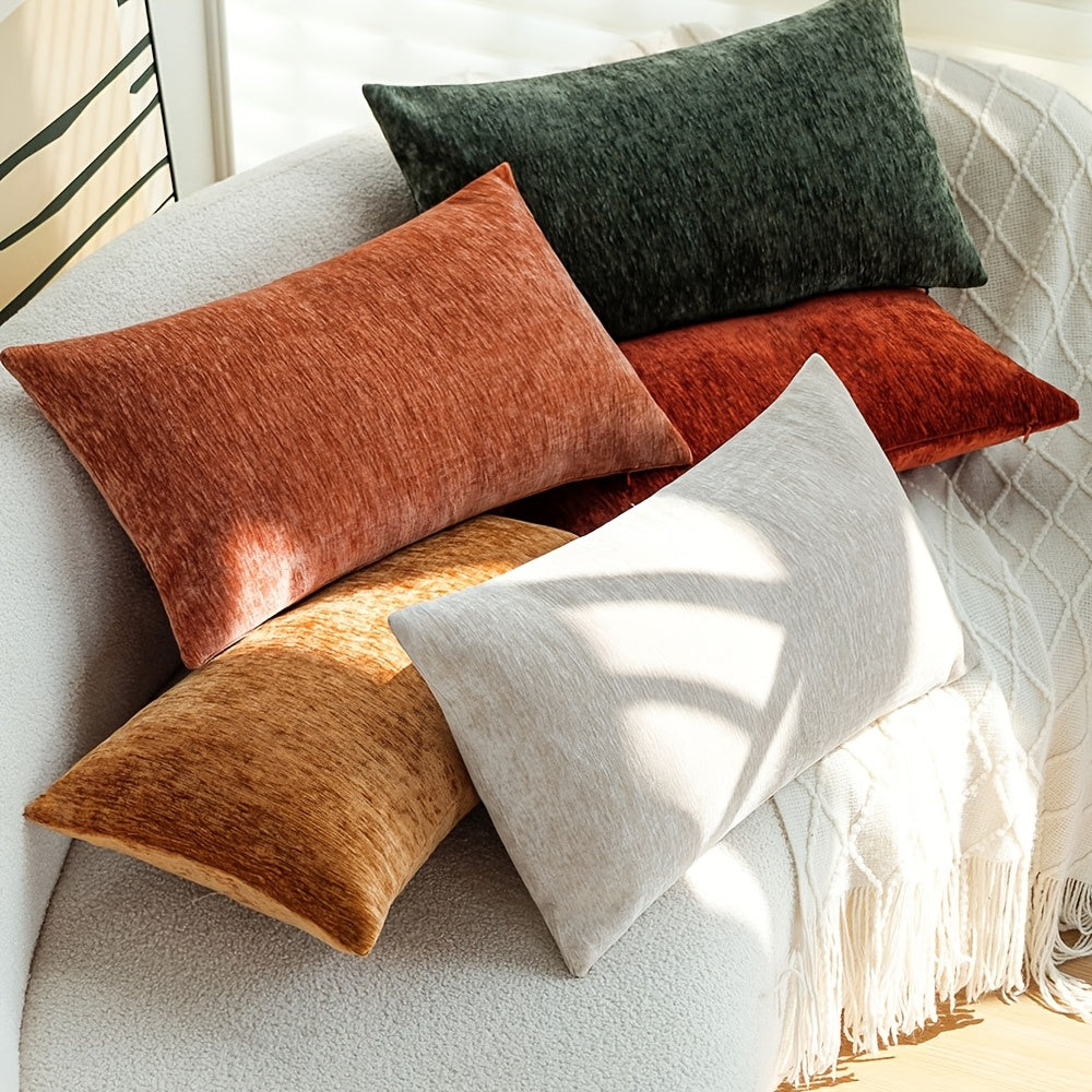 Soft Chenille Pillowcase 30x50cm Solid Color Zip Closure Living Room Decor