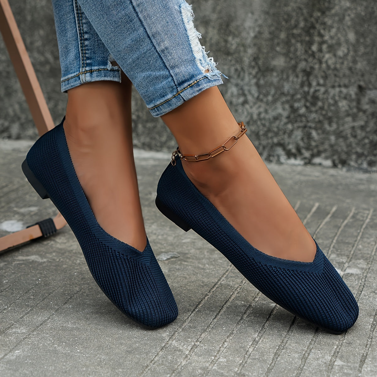 Women's Breathable Knit Slip-On Shoes Casual Square Toe Outdoor Lightweight Fabric