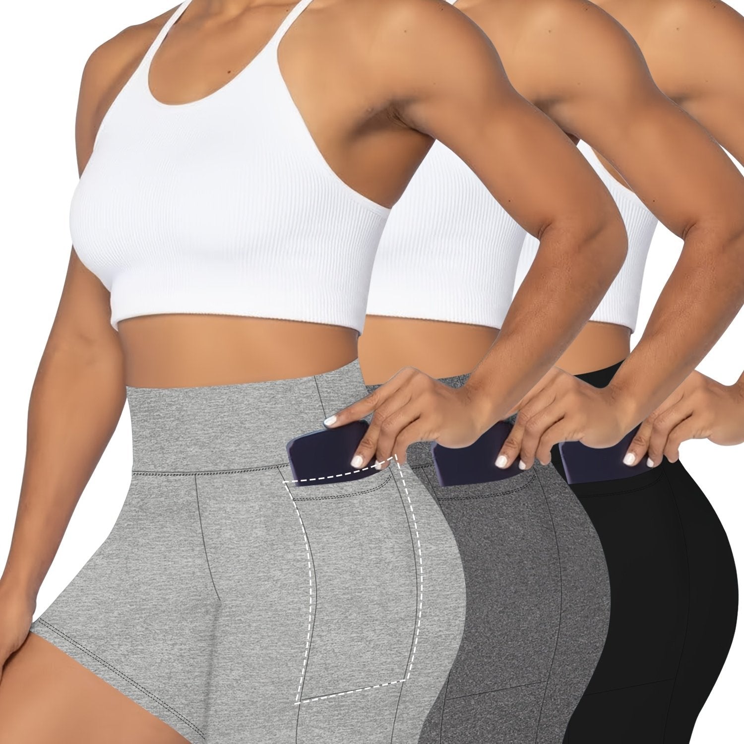 Plus-Size ayollar uchun yuqori belli, popo ko'taruvchi shortlar, bir rangli yozgi shakllantiruvchi kiyim