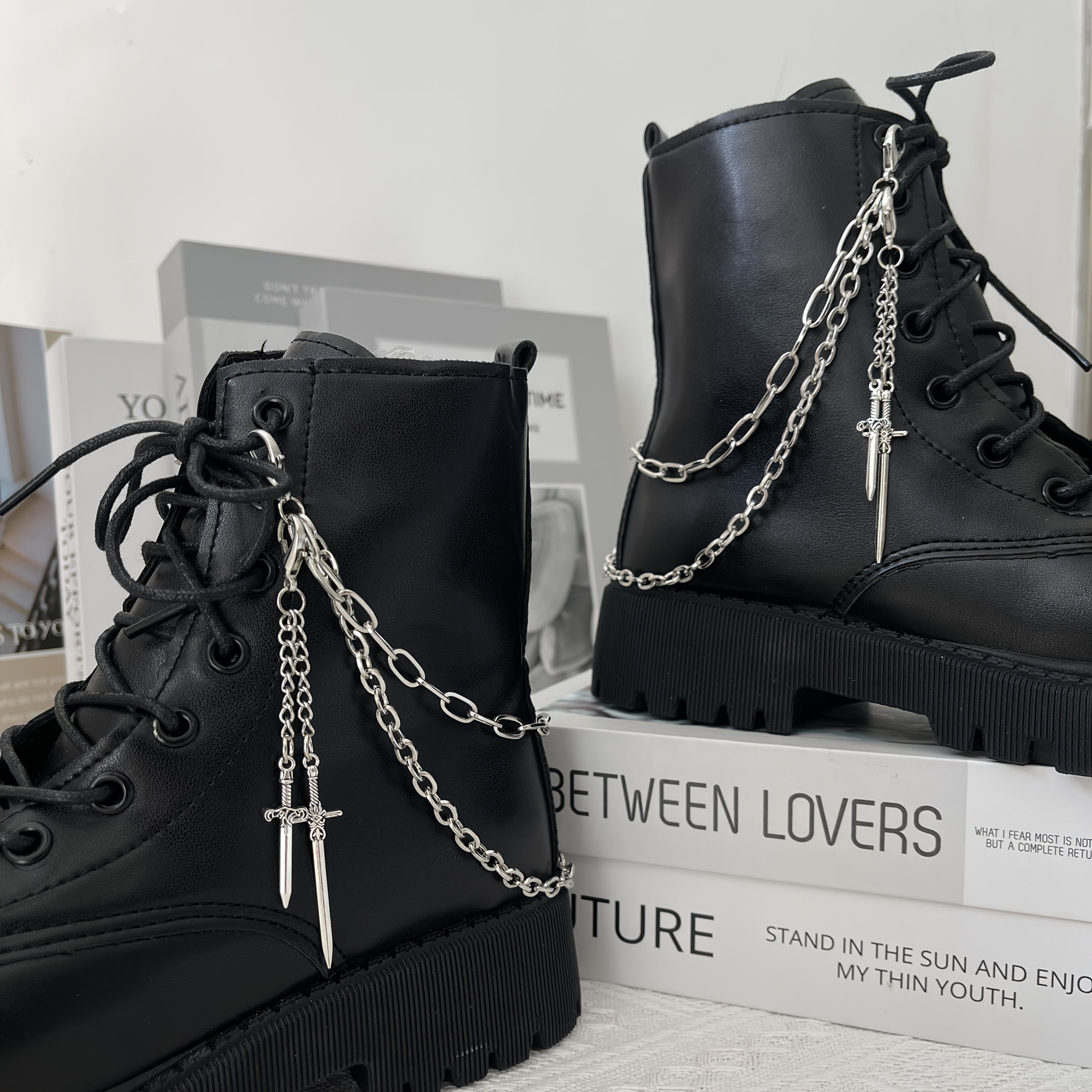 Unisex Gothic Western Steel Cowboy Boot Chain for Motorcycle and Riding Boots