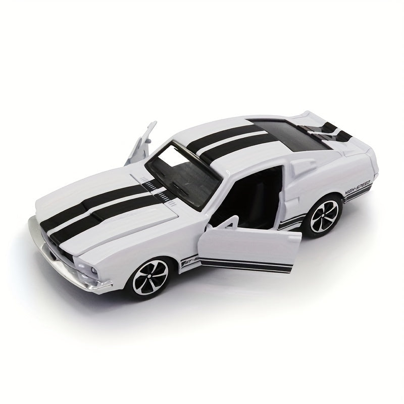 Toybox Legend, Vintage Mustang 1:32 o'lchamdagi qotishma o'yinchoq mashinasi - Orqaga tortish harakati, ochiladigan eshiklar, o'g'il bolalar uchun mukammal tug'ilgan kun sovg'asi - Kulrang, Oq, Qizil, Moviy, Sariq, Qora variantlari.