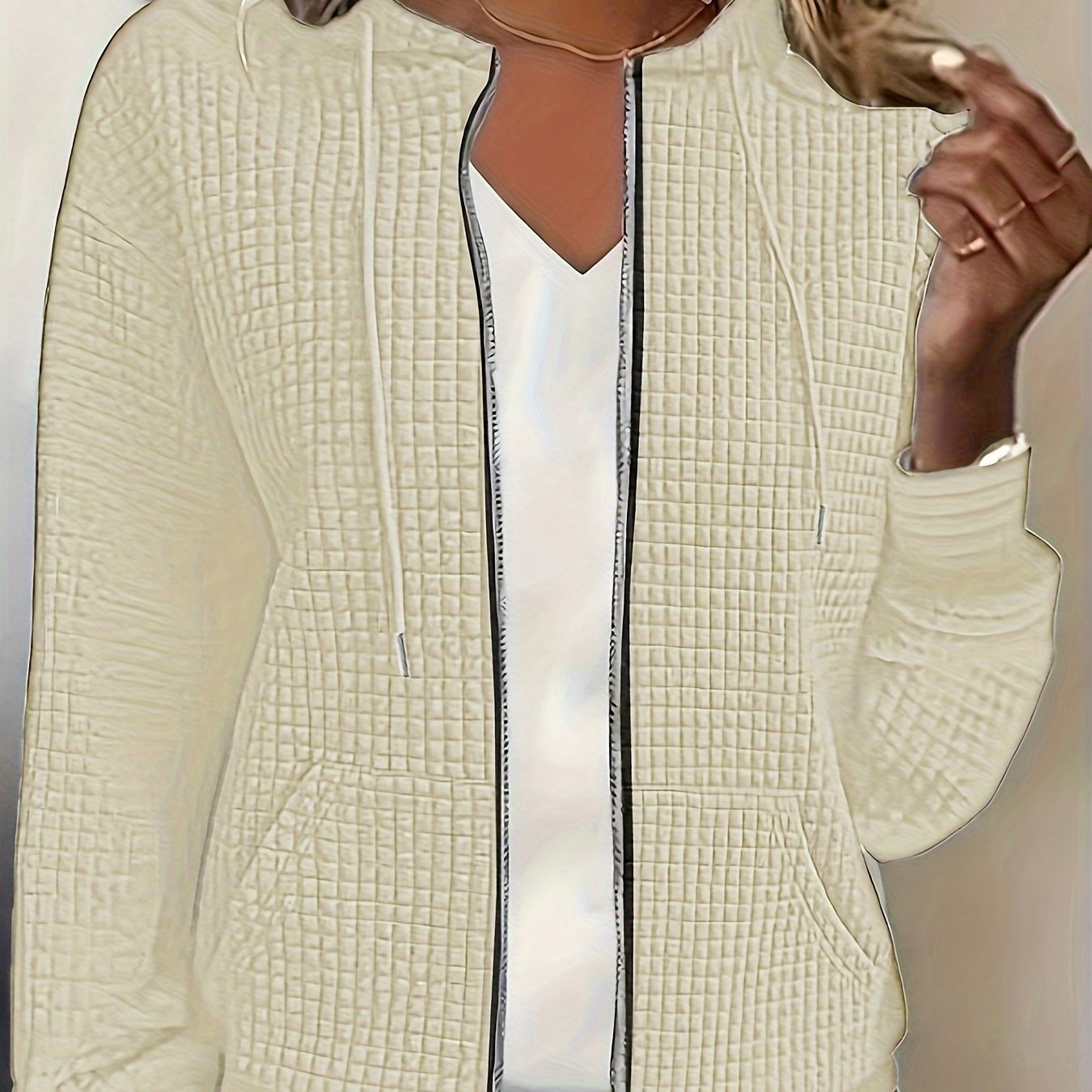 Sudadera con capucha de talla grande con bolsillos laterales, cremallera en el frente, manga larga, sudadera casual