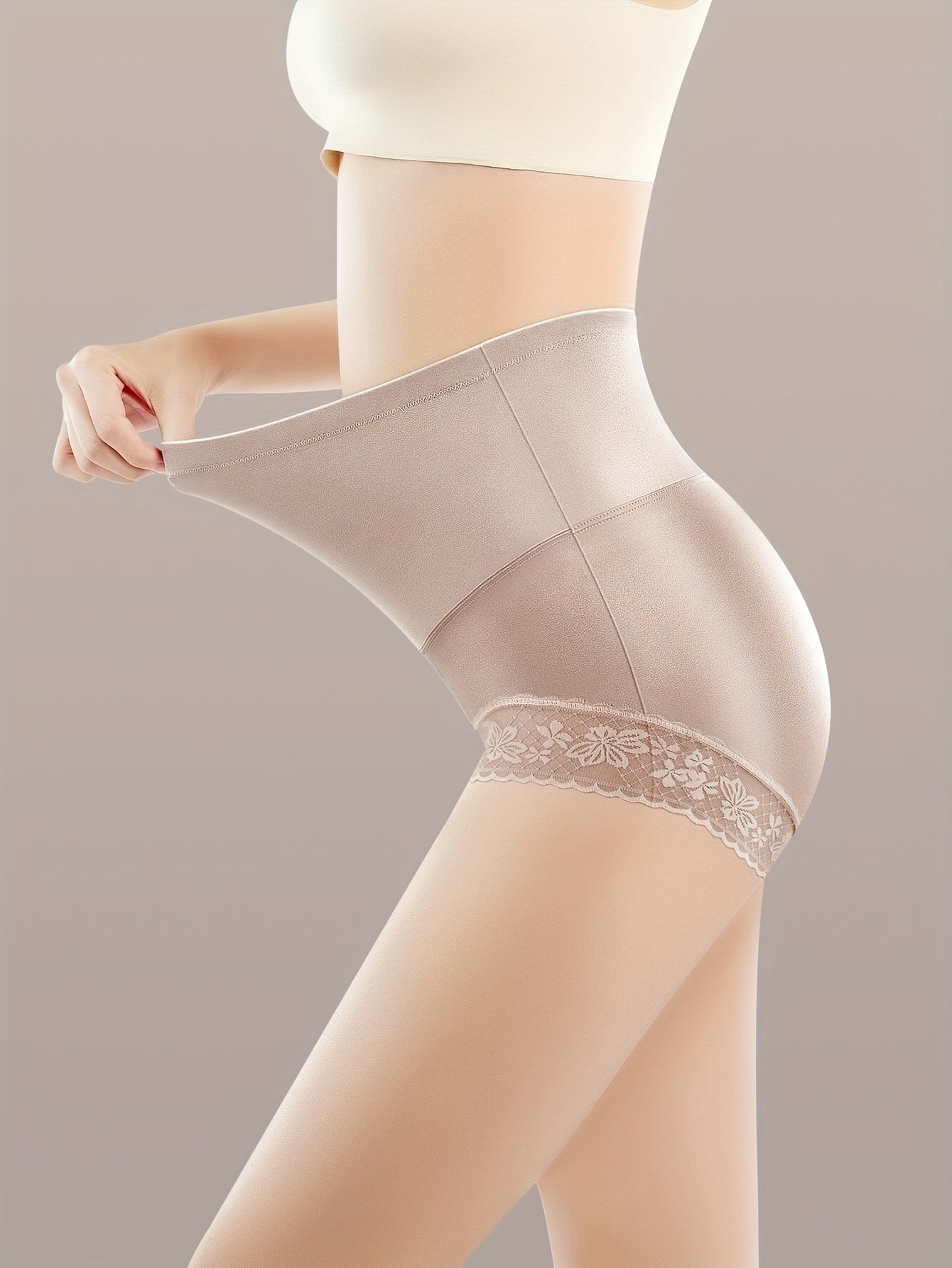 3-Pack nozik dantelli yuqori beldagi ayollar uchun ichki kiyimlar, 83% poliamid va 17% spandeks to'qimasi. Teriga do'stona, qorinni nazorat qilish va 230g/m² to'qima og'irligi.