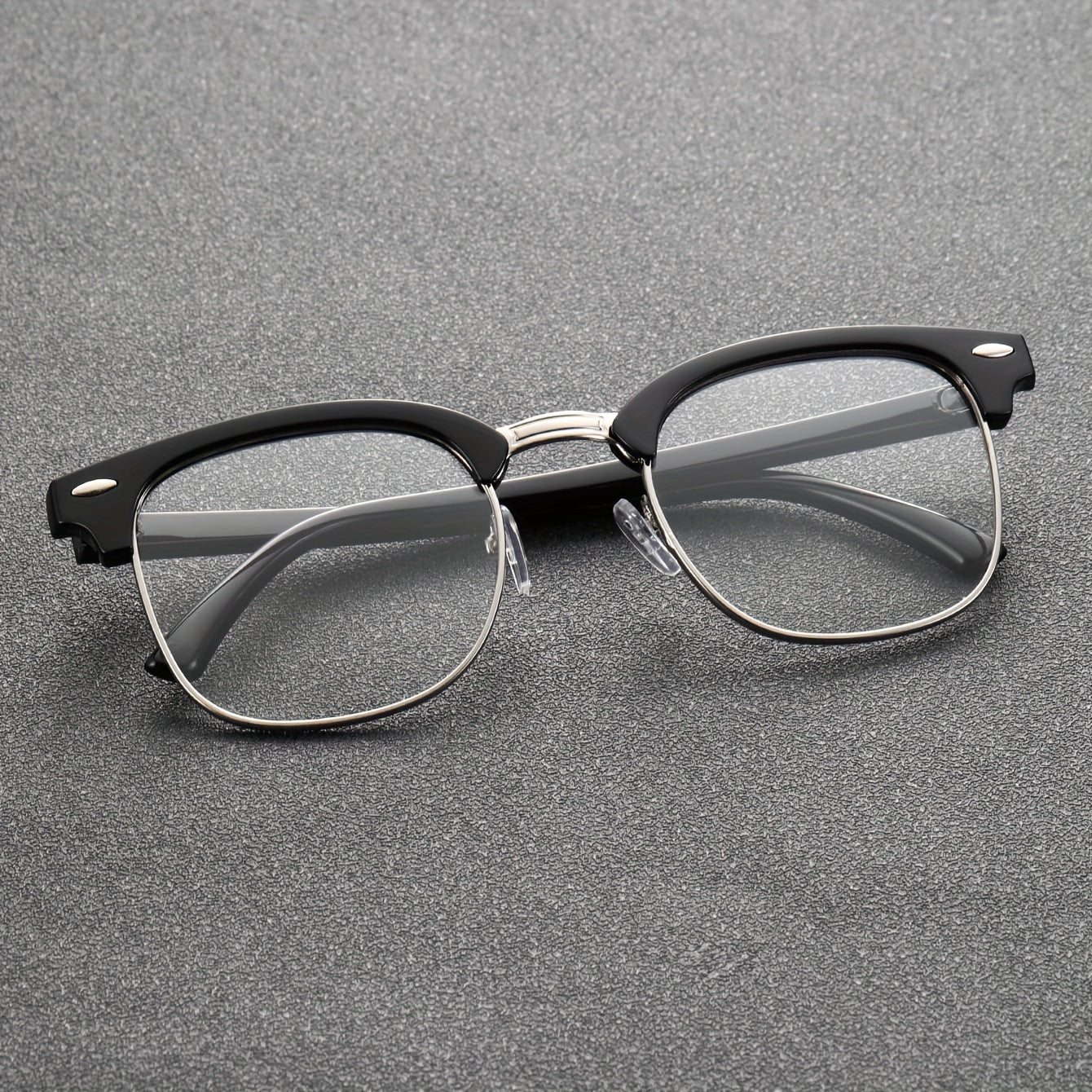 Erkaklar uchun klassik moda ko'zoynaklari qora yarim ramkasiz uslubda, TAC linzalari bilan, tasodifiy dizayn, metall aksessuarlar, har kuni foydalanish uchun mos va qulay joylashuvga ega zamonaviy ramka.