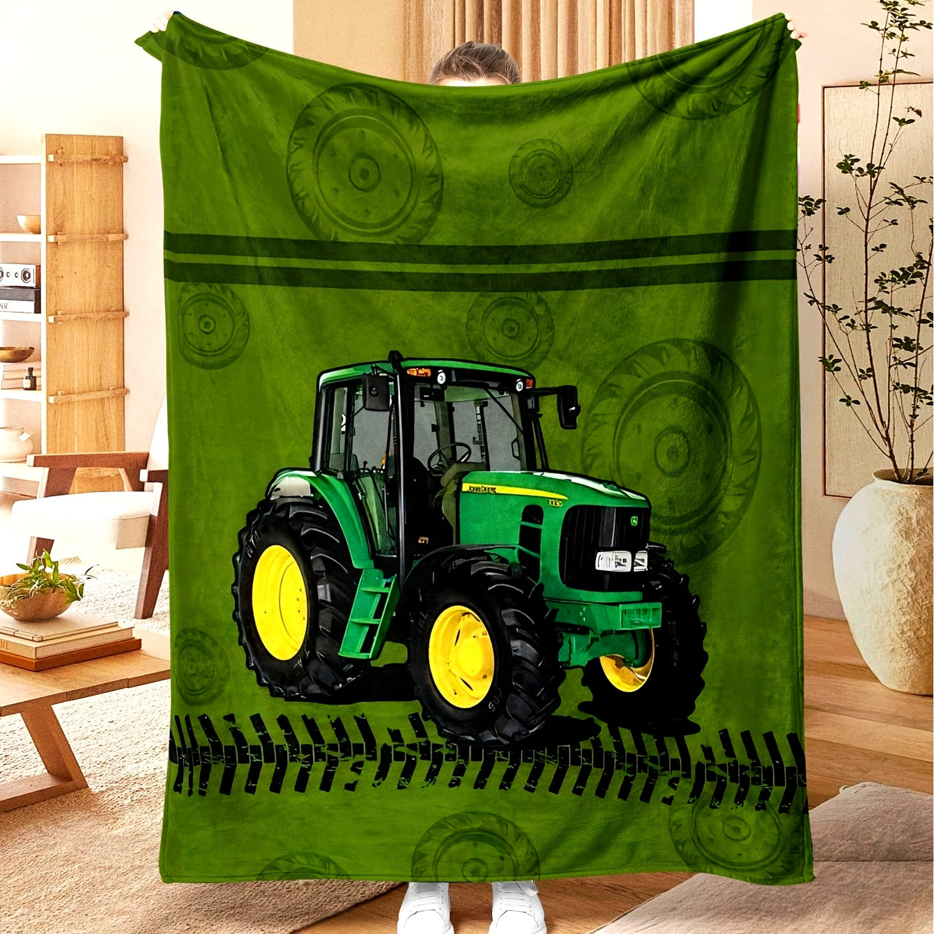 Manta de felpa con estampado de tractor suave para decoración de dormitorio y mantas acogedoras