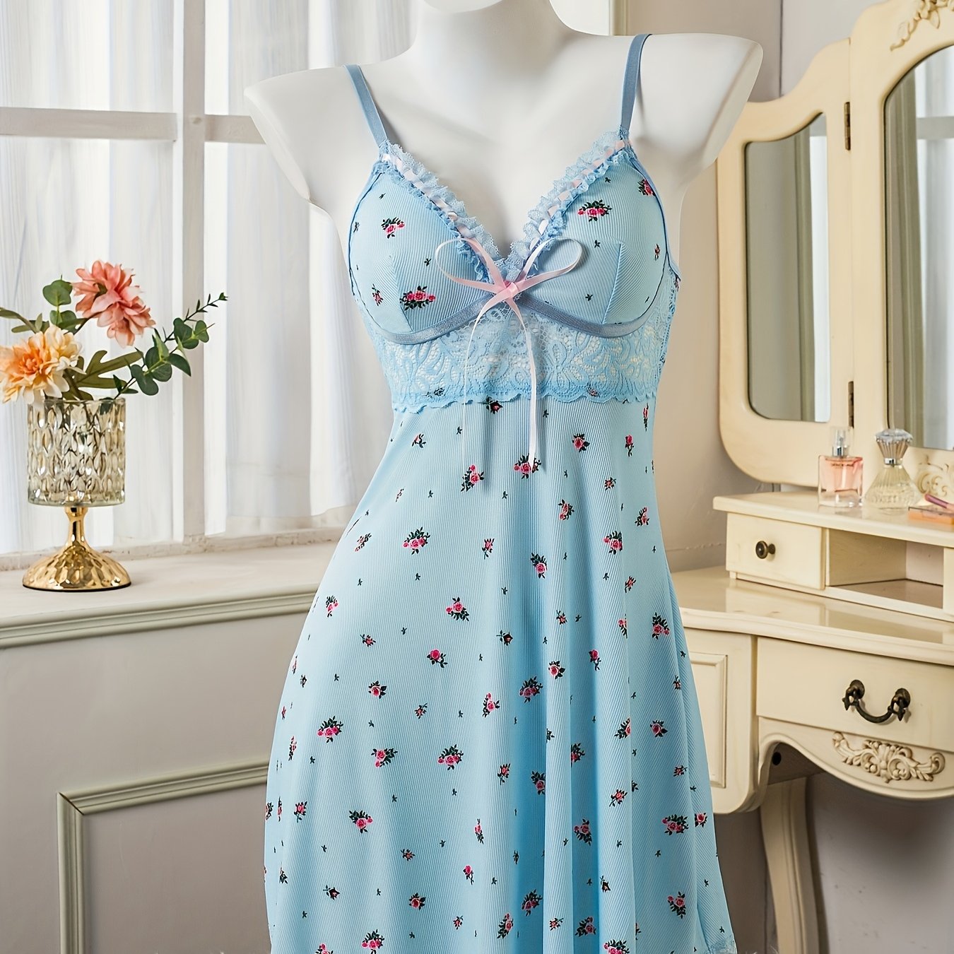 Women's Rose Lace Strap Dress for Summer Casual Evening Wear