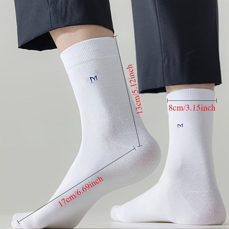 Men's Mid-Calf Business Socks 5-Pack Solid Color Breathable Moisture-Wicking Knit Fabric