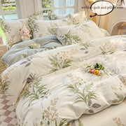 Set of 3 Cotton Duvet Cover and Pillowcase Botanical Print Bedding Soft Skin-Friendly All Seasons