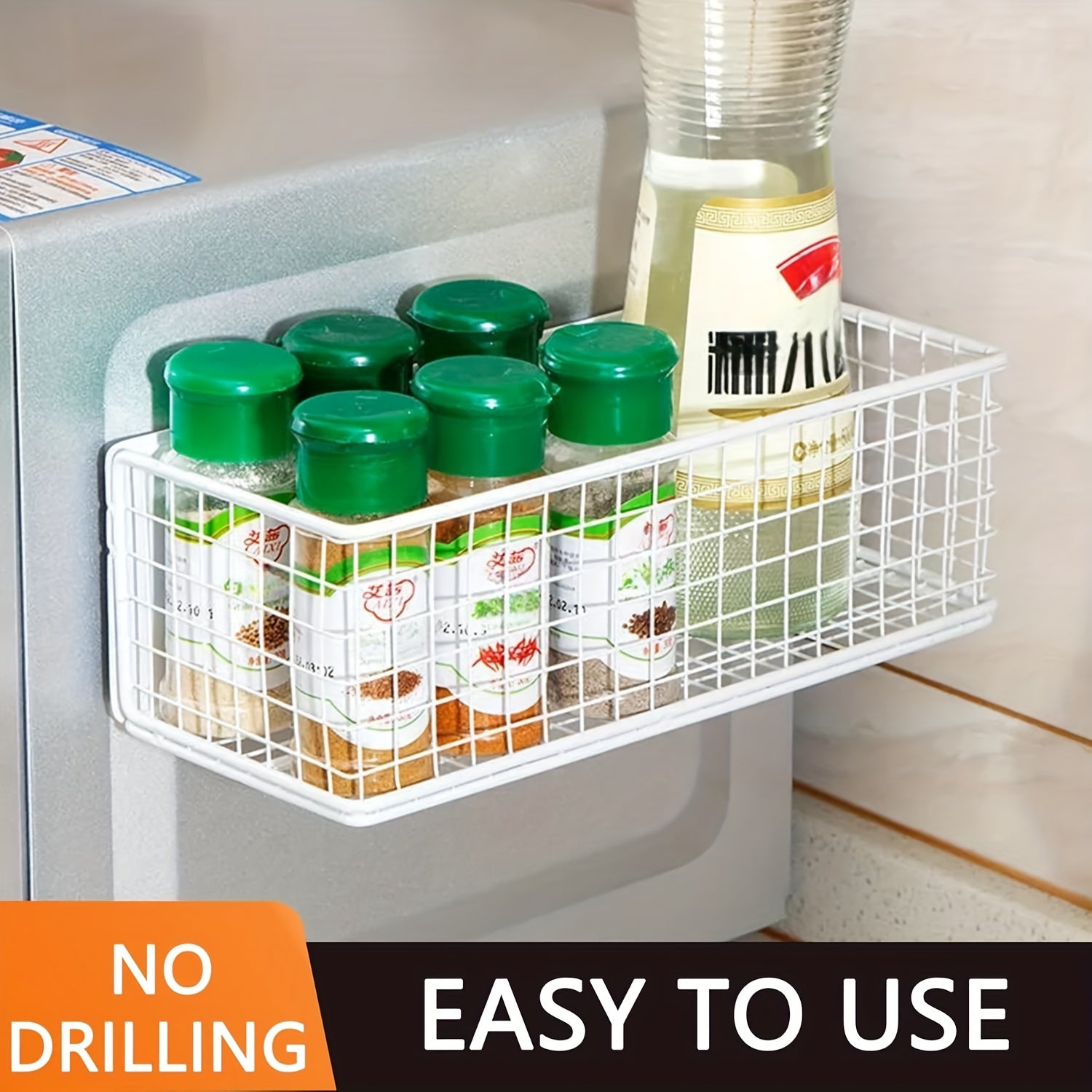 Magnetic Iron Storage Basket for Refrigerator Microwave and Washing Machine Kitchen Organizer Open Hollow Design