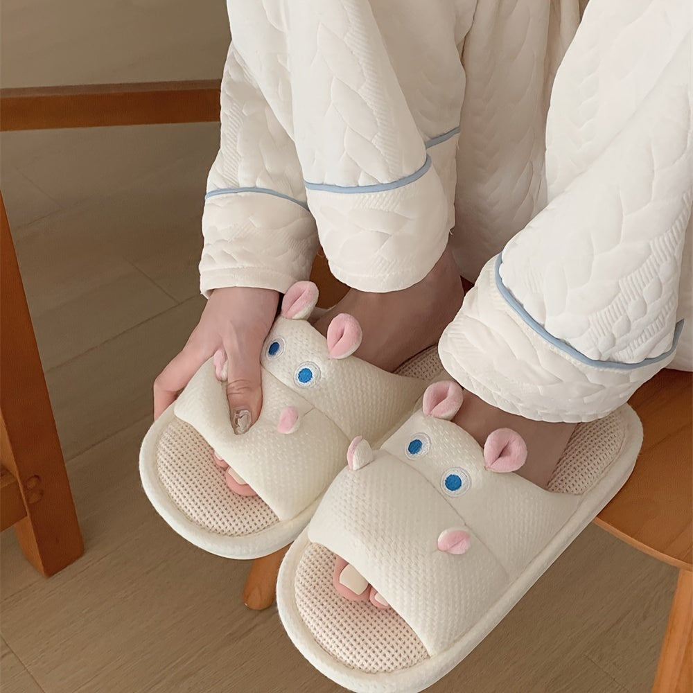 Unisex Linen Slippers Soft Sole Indoor House Shoes Cute Hamster Design