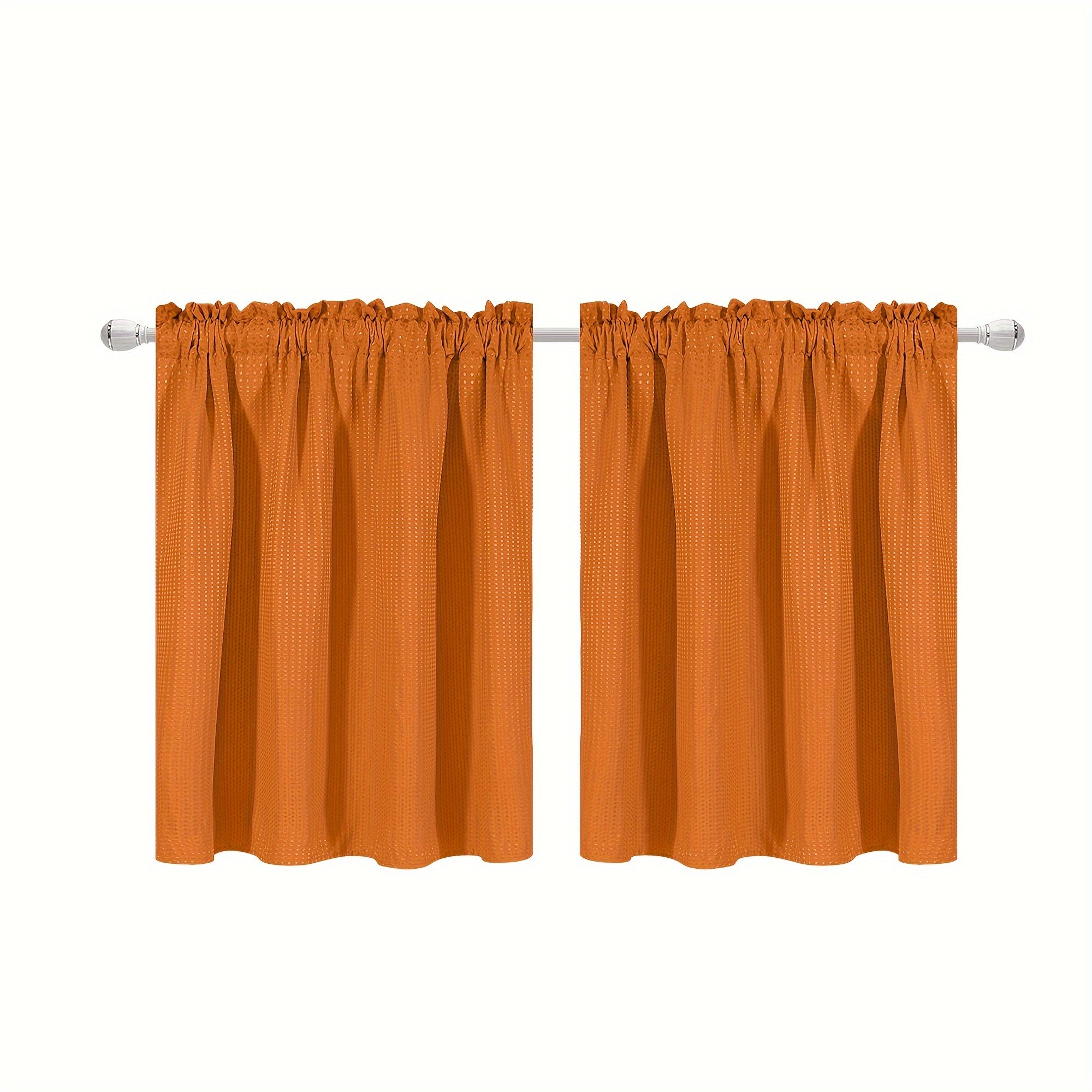 Set of 2 Waterproof Waffle Weave Half Window Curtains for Bathroom Kitchen Coffee Shop