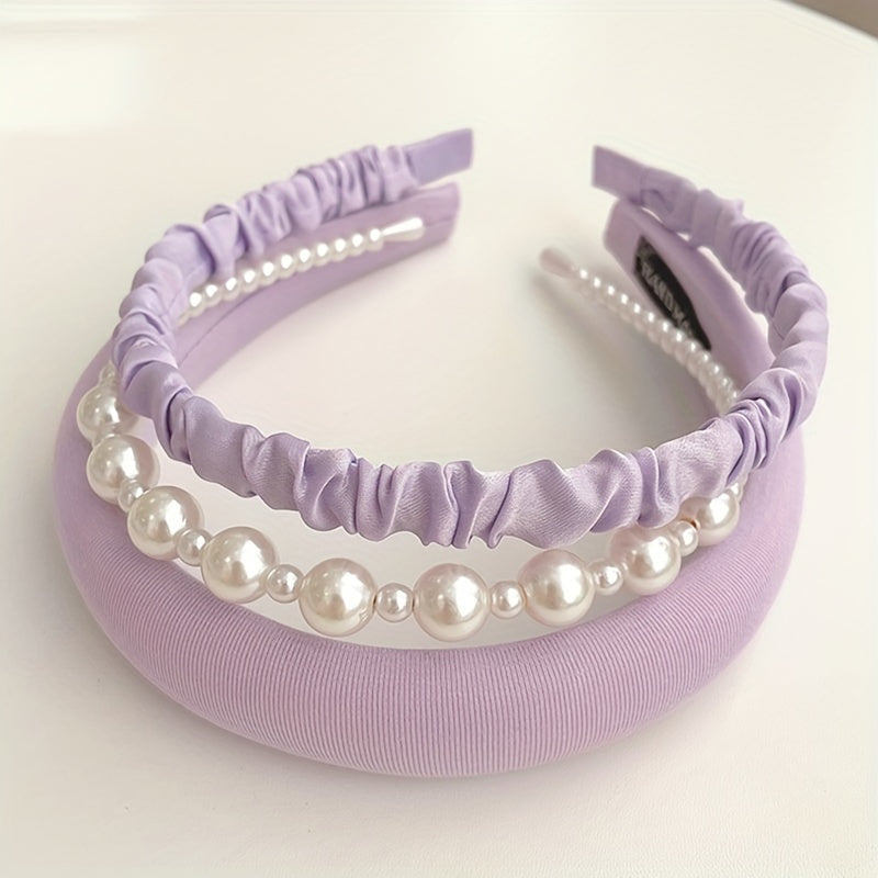 Vintage mato bosh bantlari marvarid aksentlari bilan - kostyum va soch aksessuarlari uchun 3 dona to'plam