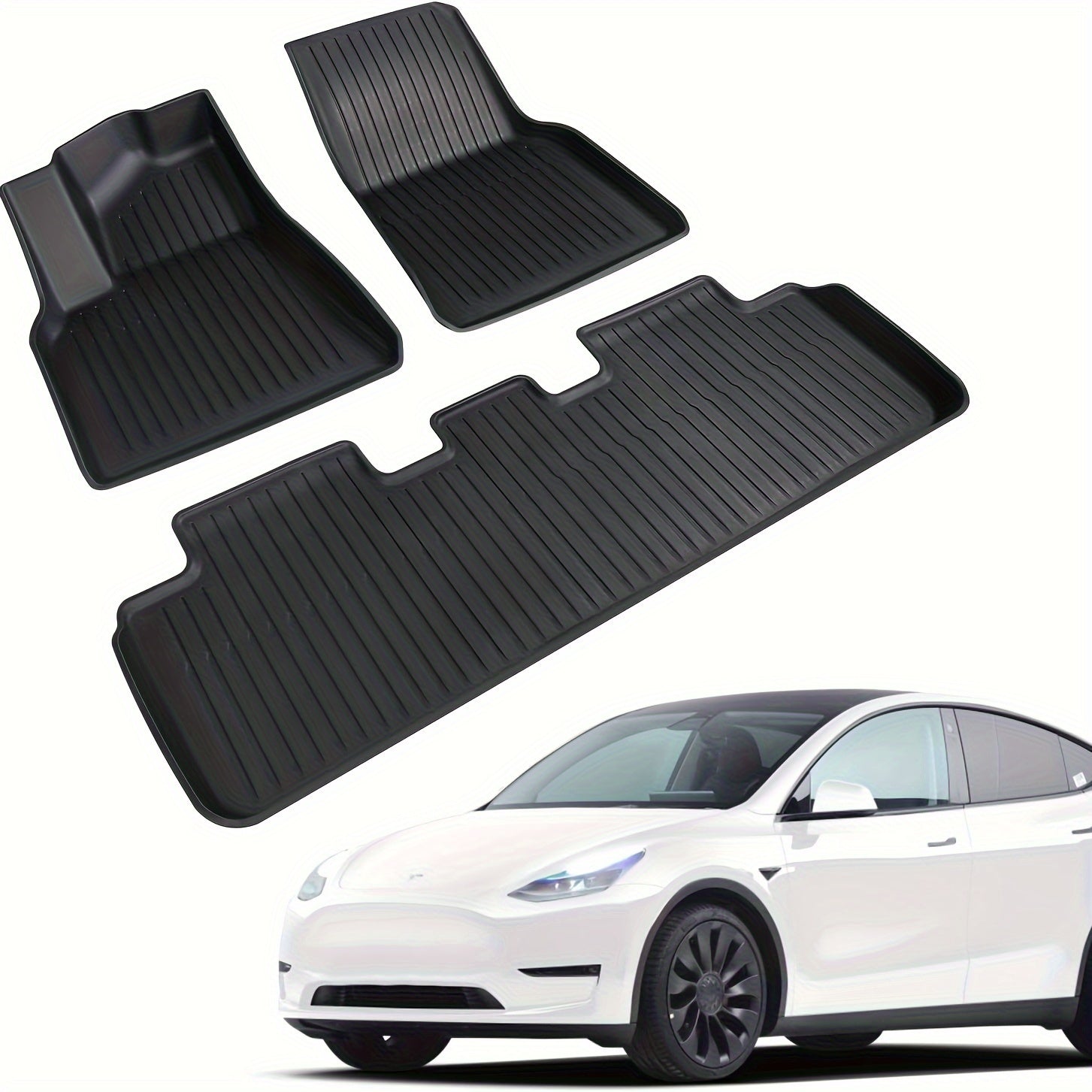All-Weather TPE 3D Non-Slip Floor Mats for Tesla Model Y Black 5-Seat