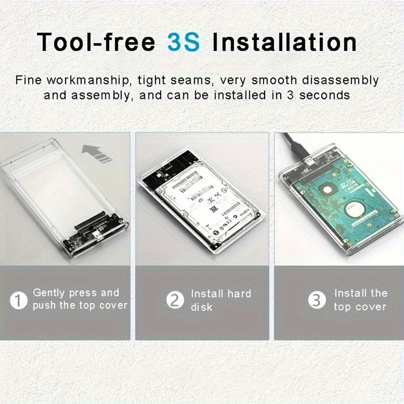 Transparent USB 3.0 External Hard Drive Enclosure for 2.5 Inch SATA HDD SSD