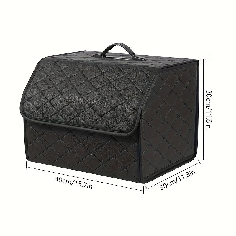 Black Quilted PU Leather Car Trunk Organizer for SUV Sedan Storage