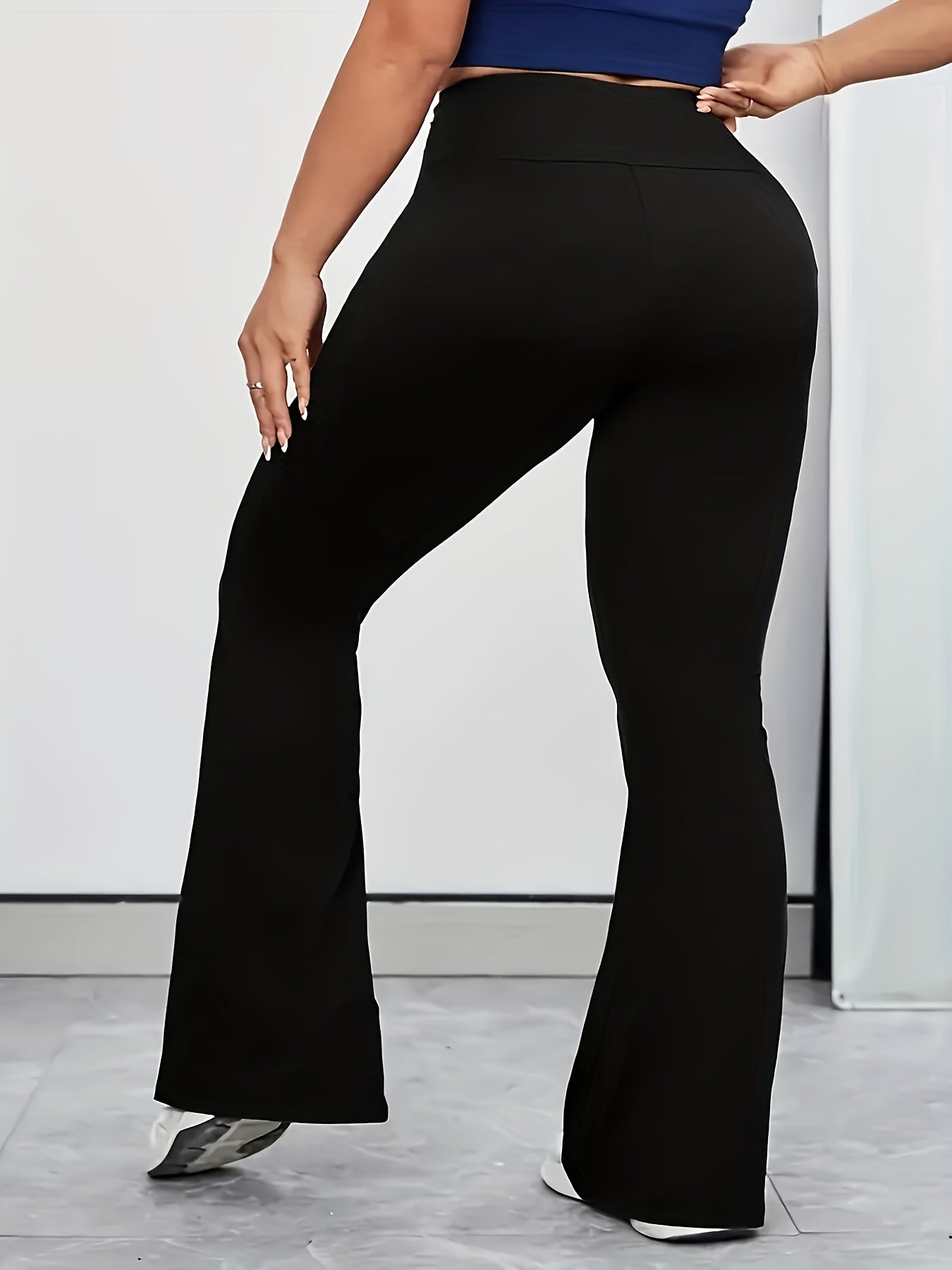 Plus Size Women's Solid Color Flared Pants Slim-Fit Leggings Trousers
