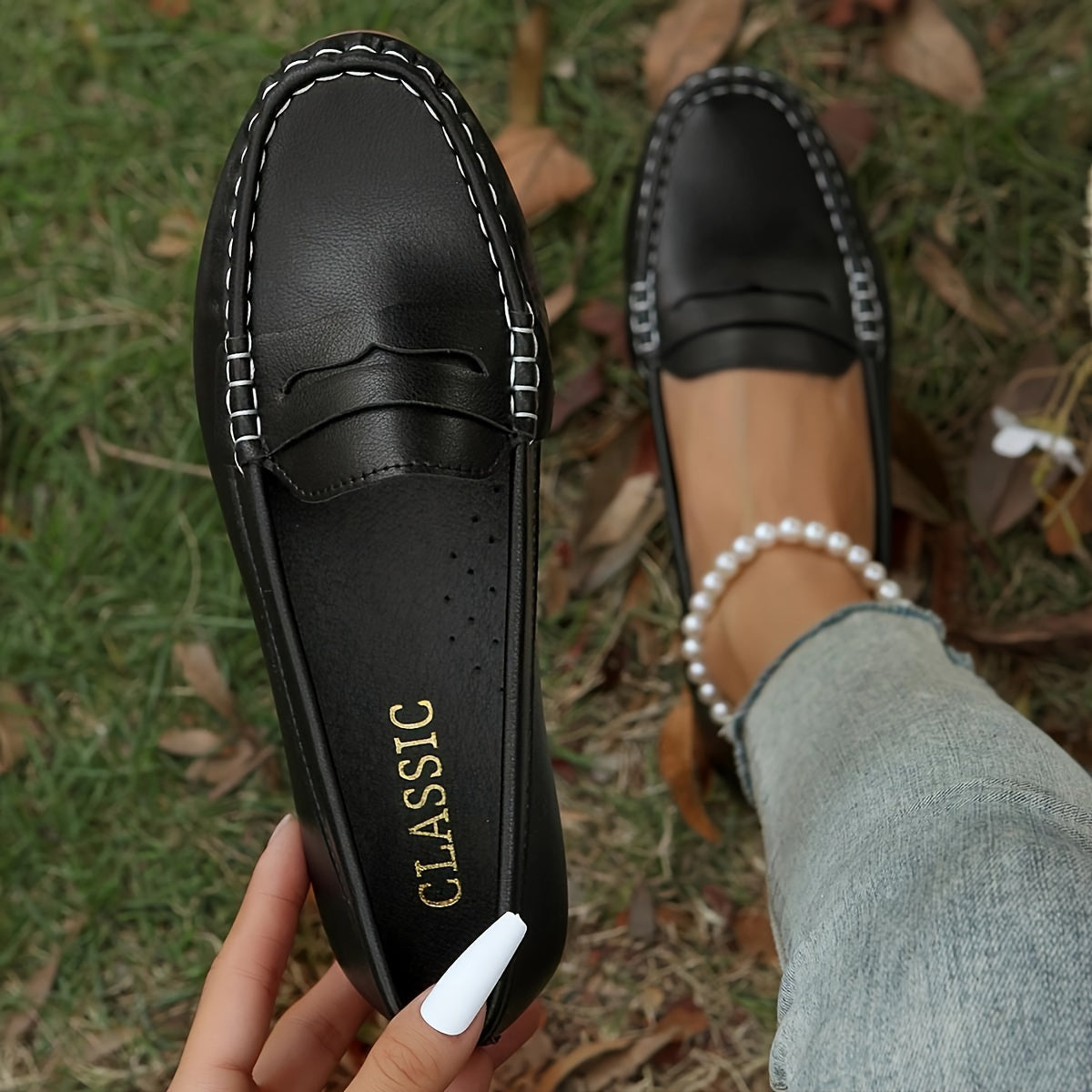 Women’s Faux Leather Slip-On Loafers with Soft Sole and Rubber Outsole