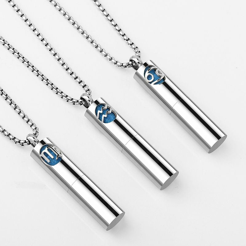 Men's Zodiac Necklace Titanium Steel Pendant Aromatherapy Essential Oil Accessory