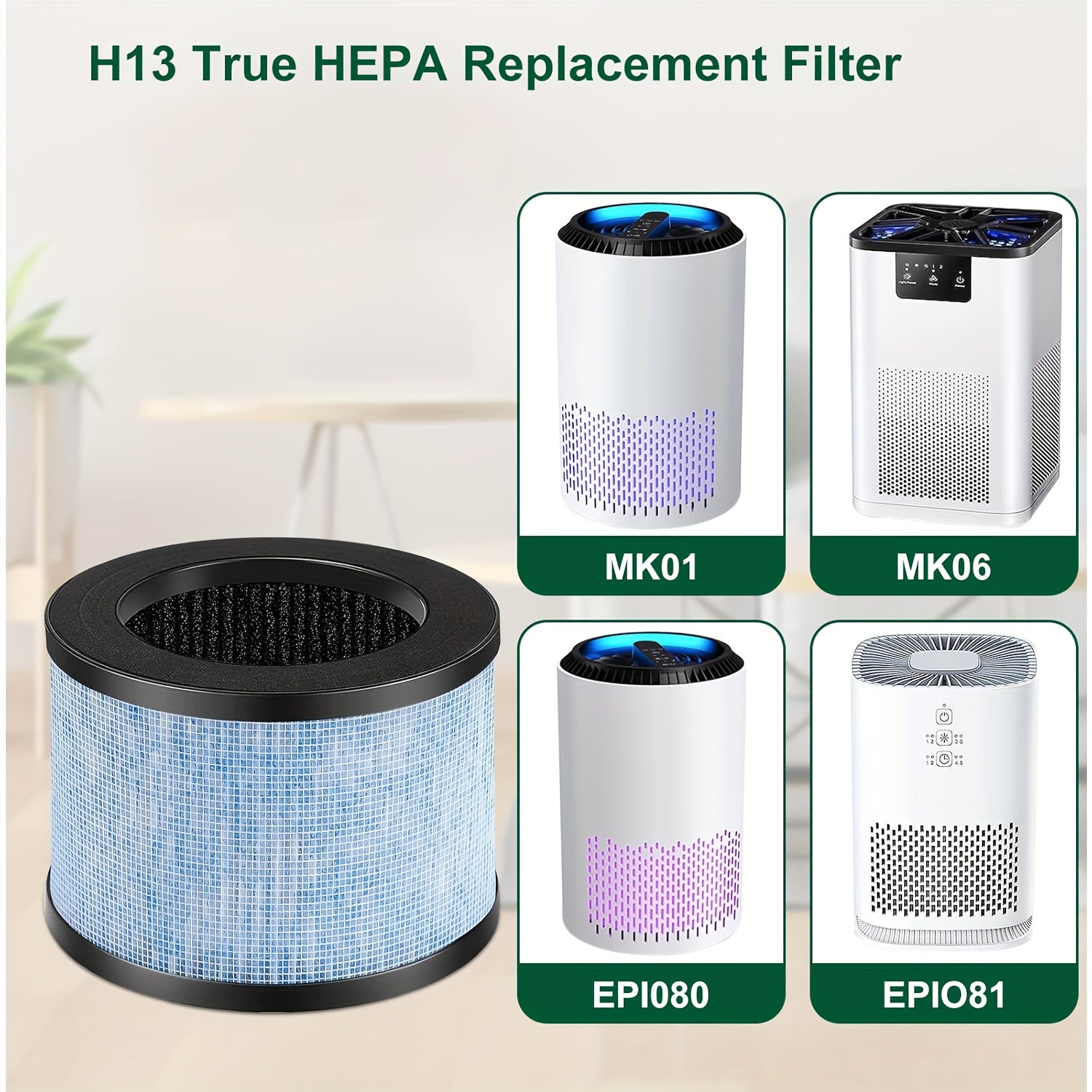 Filtro de repuesto de 4 unidades para purificador de aire H13 True HEPA para uso doméstico