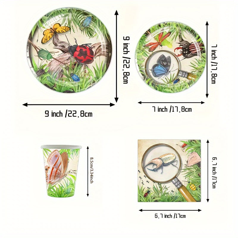 Set of 10 Insect-Themed Party Plates Napkins and Cups for Spring or Summer Celebrations