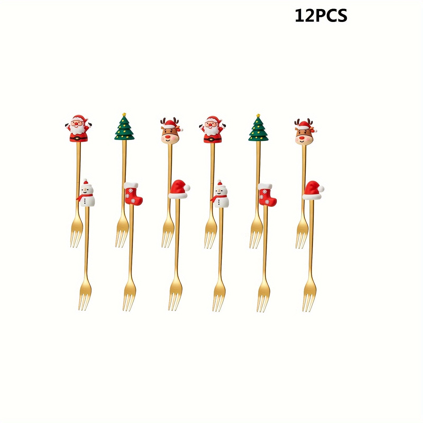 12ta Yilgi mavzudagi zanglamaydigan po'latdan tayyor qahva qoshiqchalari to'plami, qo'ziqorin dizayni bilan