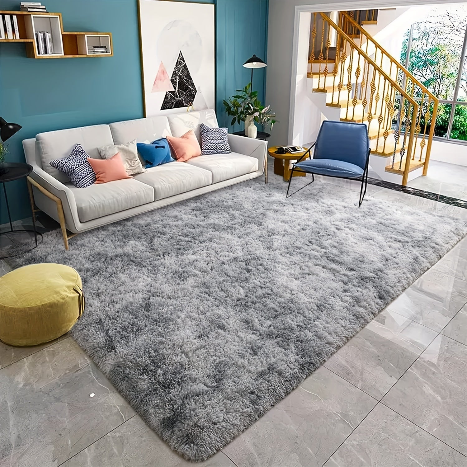 Alfombra de área de felpa con teñido tie-dye súper suave para dormitorio y sala de estar, alfombra de felpa que no suelta pelo