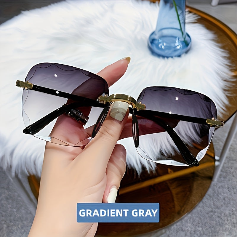 Women's Frameless Square Glasses with Gradient Lenses and Fashion Cut Edges