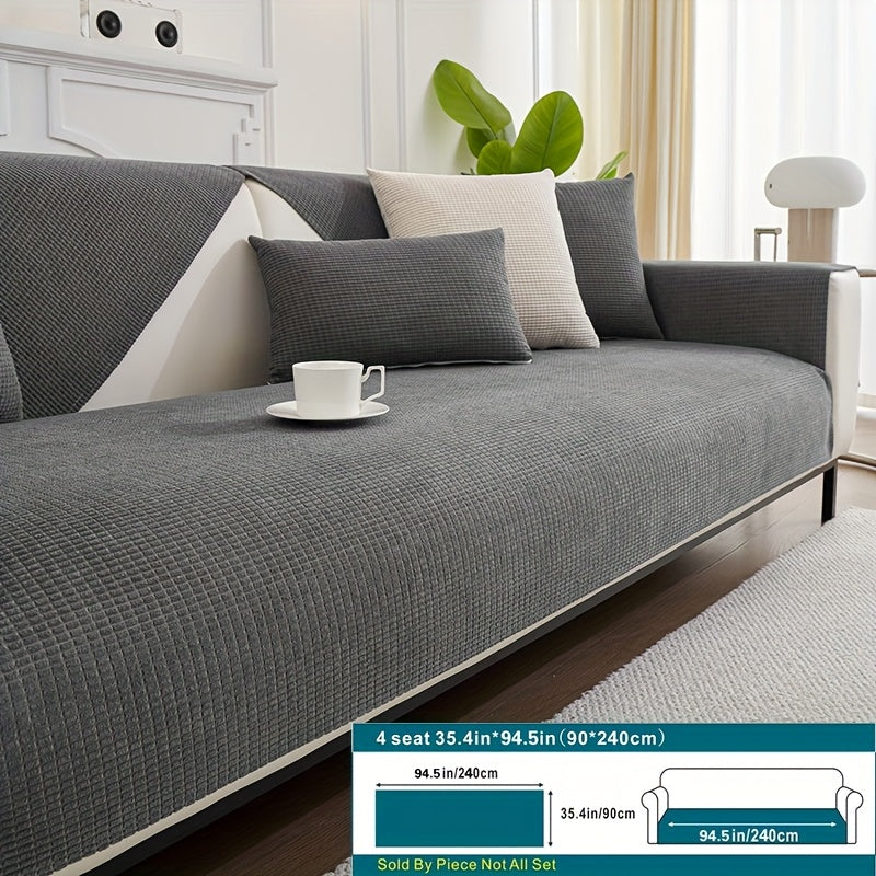 Beige Velvet Sofa Slipcover Pet-Friendly Machine Washable with Backrest and Armrest Protection