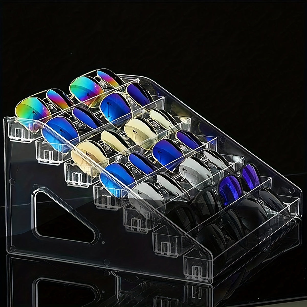 Soporte de exhibición de gafas de acrílico para gafas y cosméticos, estante de almacenamiento en niveles