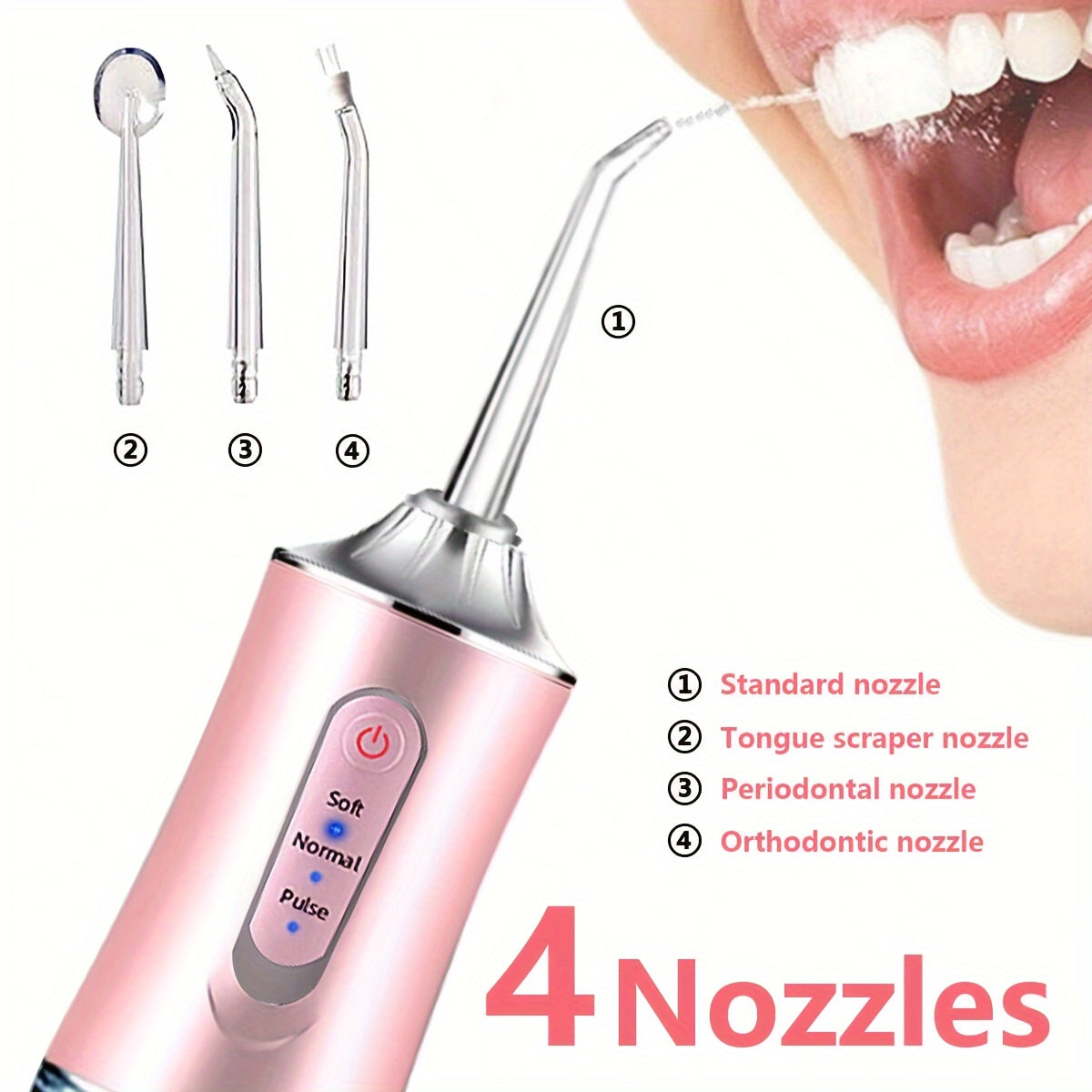 Electric Water Flosser with 4 Nozzles Portable Oral Cleaner for Travel and Daily Use