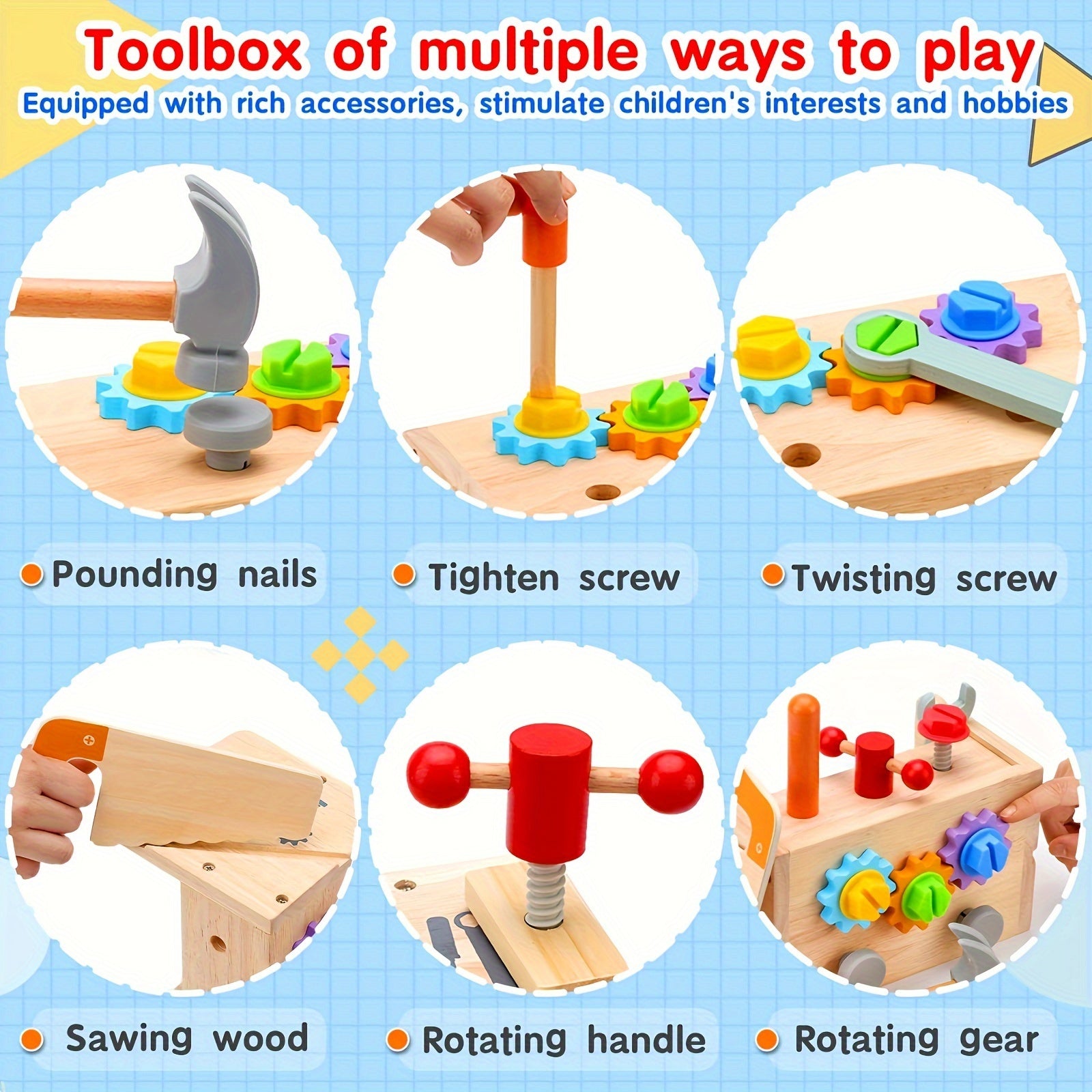 29-Piece Wooden Tool Set for Kids with Storage Box STEM Educational Toys for Ages 3-6